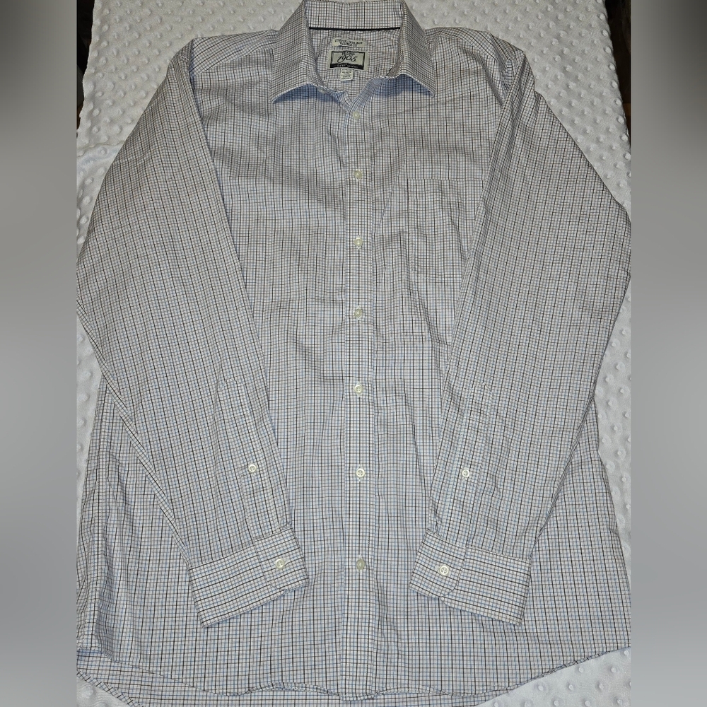 Jos. A. Bank Dress Shirt Mens 16.5 36/37 White Check Non Iron Stretch Tailored